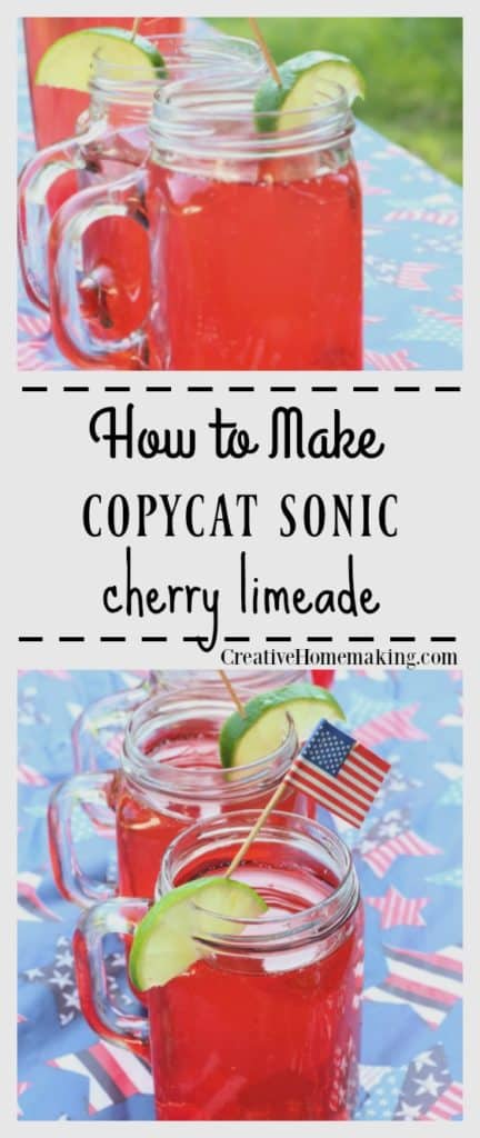 Easy Sonic copycat recipe for cherry limemade. Makes enough for a crowd, great for parties! One of my favorite summer drinks.