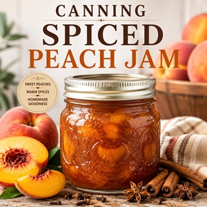 Turn fresh summer peaches into rich, flavorful spiced peach jam with this easy canning recipe. The perfect blend of sweet peaches and cozy spices makes this a pantry favorite for breakfast, baking, and homemade gifts. Great for from scratch living, canning, and preserving seasonal peach recipes.