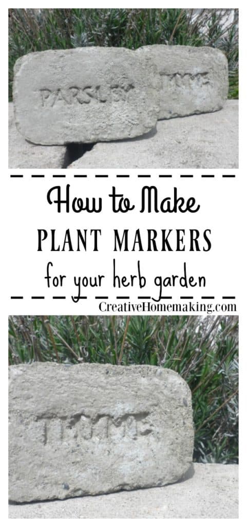 Easy DIY plant marker made of concrete for your herb garden.