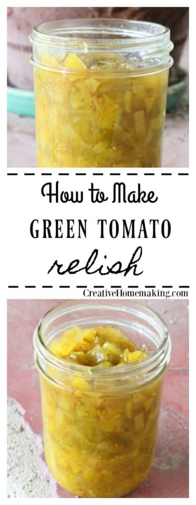 Easy recipe for canning homemade green tomato relish. One of my favorite green tomato recipes!