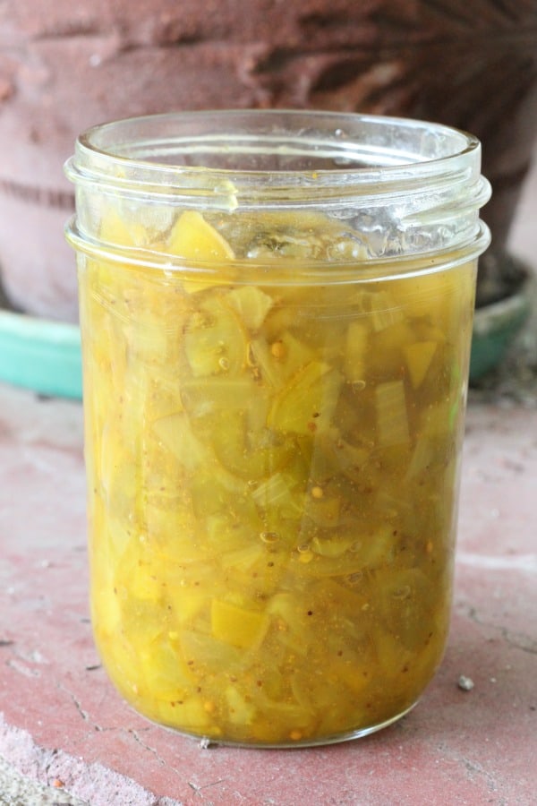 Easy recipe for canning homemade green tomato relish. One of my favorite green tomato recipes!