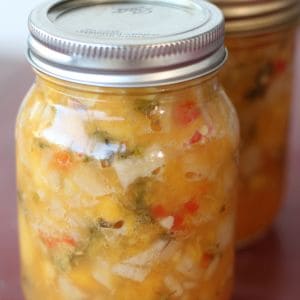 Easy recipe for canning mango peach salsa. My favorite salsa made from fresh peaches!