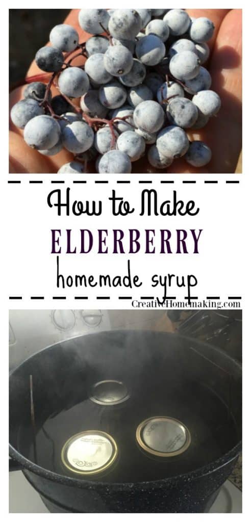 Easy recipe for canning elderberry syrup.