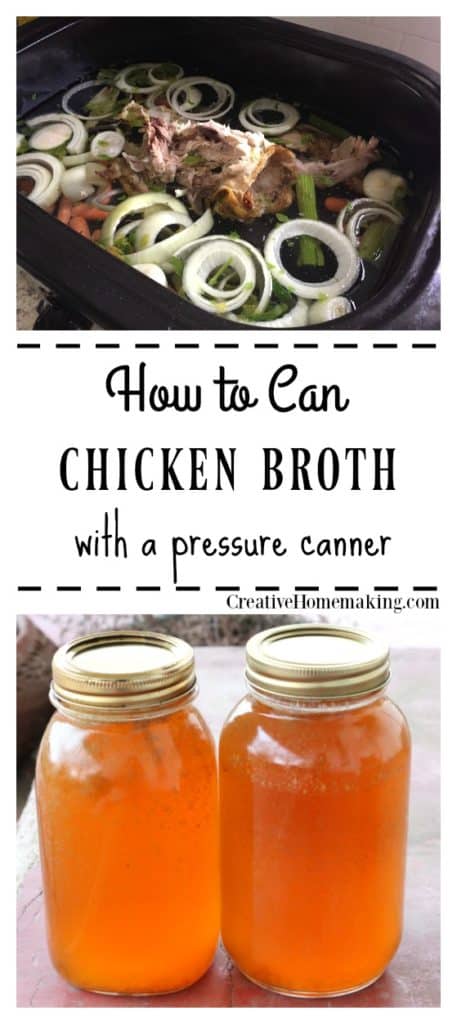 Jars of homemade canned chicken broth