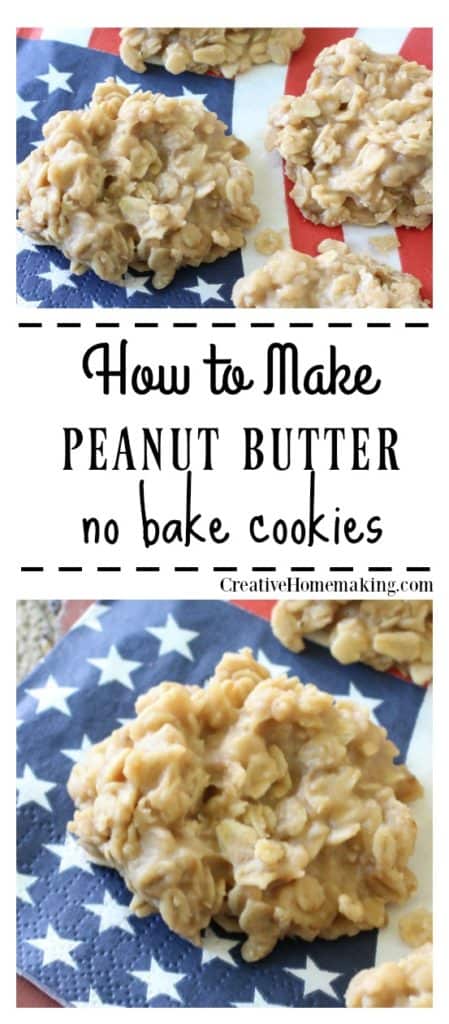 Easy recipe for peanut butter no bake cookies with old fashioned oats. One of my favorite no bake cookie recipes!