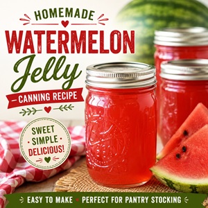 Preserve the taste of summer with this easy watermelon jelly canning recipe! Sweet, fruity, and perfect for toast, biscuits, desserts, and homemade gifts. A fun recipe for simple homemade living and pantry stocking. Love homemade jelly? Try strawberry jelly, blackberry jelly, peach jelly, grape jelly, raspberry jelly, and blueberry jelly for even more summer canning ideas!