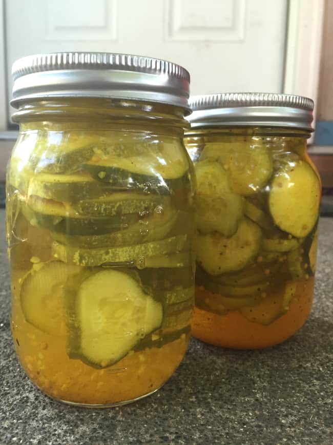Easy recipe for making refrigerator sweet pickles. No canning required.