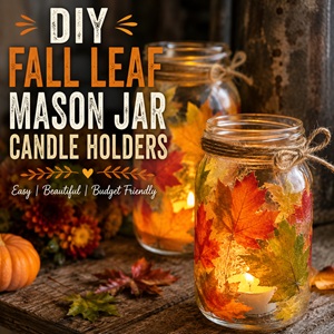 Turn mason jars and colorful fall leaves into beautiful candle holders! This easy DIY fall craft is a budget-friendly way to bring the colors of autumn into your home with a warm homemade glow.