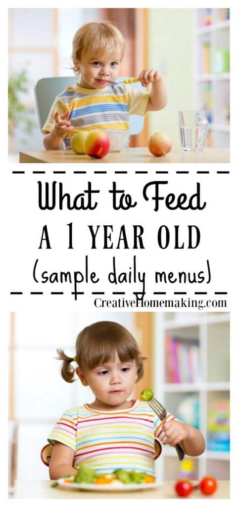 Sample daily breakfast, lunch, snack, and dinner menu for a 1 year old, including an easy recipe for homemade cream of vegetable soup.