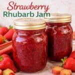 This homemade strawberry rhubarb jam has the perfect balance of sweet strawberries and tart rhubarb. Made with simple ingredients, this easy jam recipe is perfect for toast, biscuits, or gifting. A classic spring and summer preserving recipe you’ll love!
