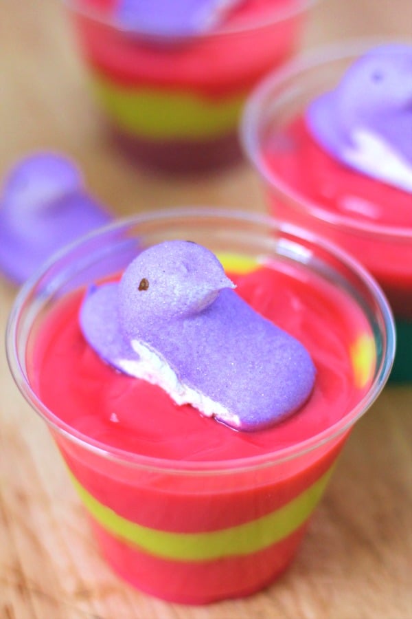 These peeps pudding cups are a fun Easter treat for kids.