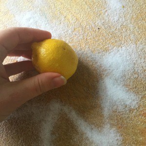 Clever kitchen cleaning hack for deep cleaning a wood cutting board.