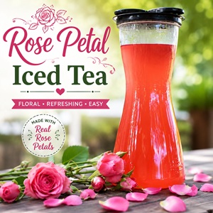 Learn how to make refreshing rose petal iced tea with fresh edible roses, green tea, lemon, and sugar. This floral summer drink is perfect for tea parties, brunches, garden parties, summer holidays, and elegant entertaining.