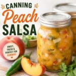 This canning peach salsa recipe is a delicious way to preserve fresh summer peaches. Sweet peaches, peppers, onions, and fresh herbs make a flavorful homemade salsa that's perfect with chips, tacos, grilled meats, and more. Add this peach salsa recipe to your summer canning list!