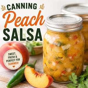 This canning peach salsa recipe is a delicious way to preserve fresh summer peaches. Sweet peaches, peppers, onions, and fresh herbs make a flavorful homemade salsa that's perfect with chips, tacos, grilled meats, and more. Add this peach salsa recipe to your summer canning list!