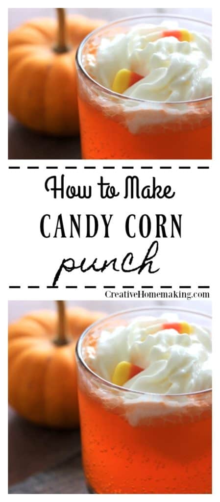 Easy recipe for candy corn punch. One of my favorite Halloween party drinks for kids!