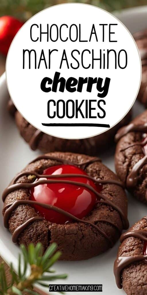 Chocolate covered cherry cookies decorated with festive Christmas sprinkles and holiday decorations