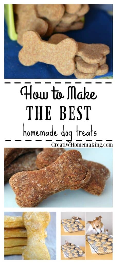 Recipes for the best homemade dog treats made with peanut butter, chicken, oatmeal, and more.