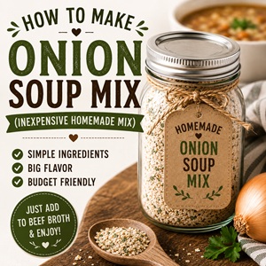 This easy onion soup mix recipe is made with dried onions, herbs, and spices for incredible flavor without the preservatives. Perfect for slow cooker recipes, meatloaf, beef stew, dips, and more. Add this recipe to your collection along with my taco seasoning mix, guacamole seasoning mix, chicken gravy mix, and chili seasoning mix.