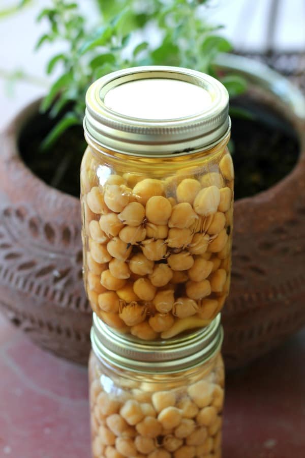 Jar of home canned garbanzo beans (chick peas)