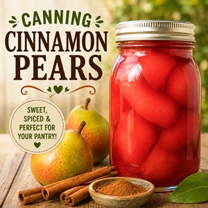 Learn how to can sweet cinnamon pears with just a few simple ingredients. These beautiful red cinnamon pears are perfect for fall canning, homemade pantry recipes, and preserving fresh pears to enjoy throughout the year.