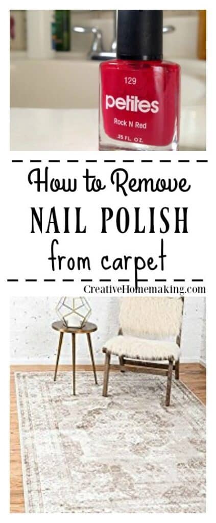 Quick and easy tip for removing nail polish from carpet. One of my favorite quick and easy cleaning tips for busy moms.