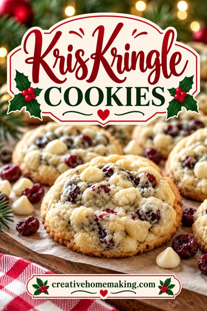 Looking for a delicious Christmas cookie recipe? These cranberry white chocolate Kris Kringle cookies are sweet, chewy, and full of holiday flavor. The combination of tart cranberries and creamy white chocolate makes them perfect for Christmas baking, cookie boxes, and a Christmas cookie exchange. Save this festive cookie recipe for the holidays!
