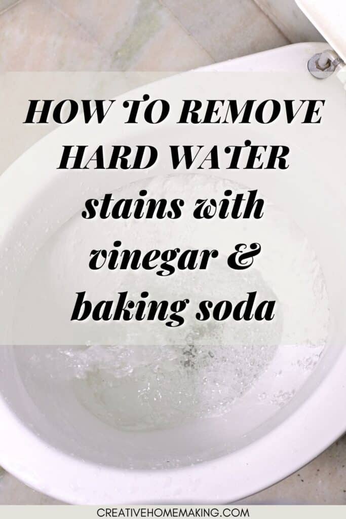 How to remove hard water stains in your toilet with vinegar and baking soda. One of my favorite bathroom cleaning hacks!