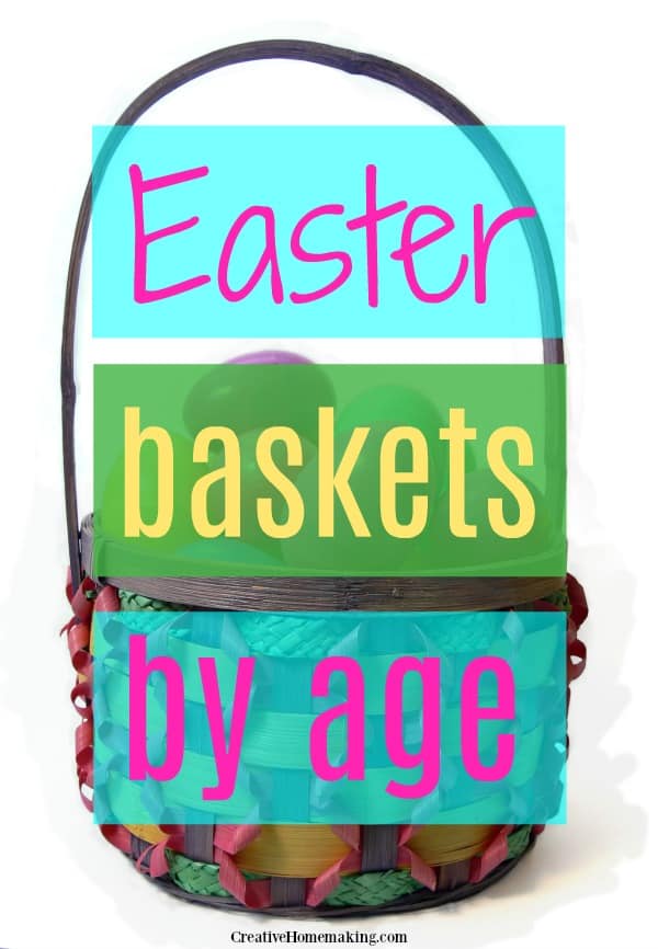 Easter basket with colorful plastic eggs.