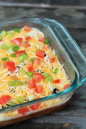 This 7 layer bean dip is easy to make and a great appetizer for parties and family barbecues.