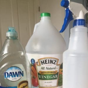 This miracle shower and bathtub cleaner is made from two simple ingredients: white vinegar and Blue Dawn dishwashing liquid. It does a great job on bathroom faucets and soap scum on shower doors!