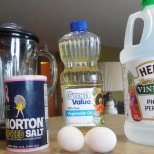 Homemade mayonnaise is very easy and inexpensive to make. All you need is a blender, oil, and an egg!