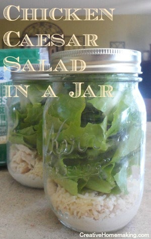 Easy recipe for homemade Caesar Salad in a Jar. Make up several on the weekend to enjoy for lunch during the week.