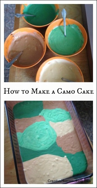 Easy do-it-yourself instructions for making a camo birthday cake.