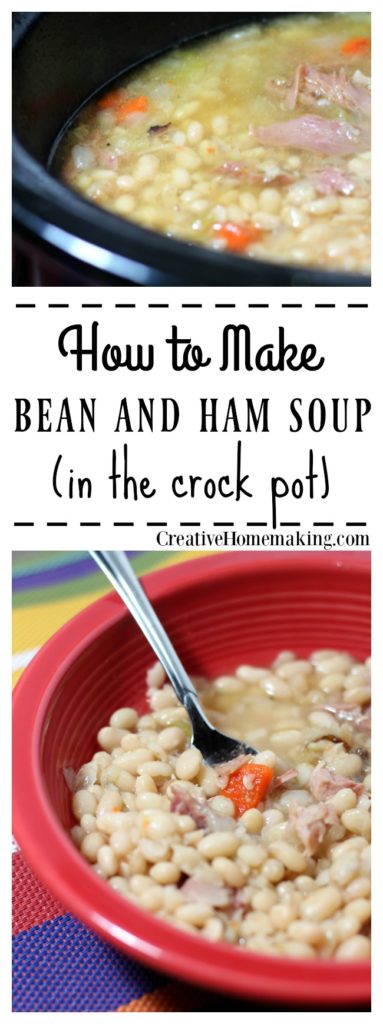 Quick and easy ham and bean soup that you can make in your crock pot with a leftover ham bone.