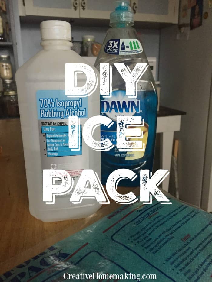 Easy homemade ice pack = rubbing alcohol + any brand liquid dish soap.