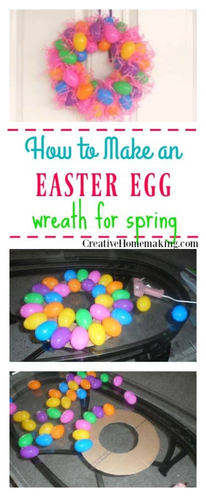 An easy, inexpensive Spring or Easter wreath you can make from plastic Easter eggs.