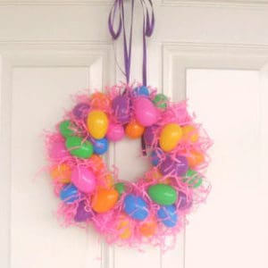 An easy, inexpensive Spring or Easter wreath you can make from plastic Easter eggs.