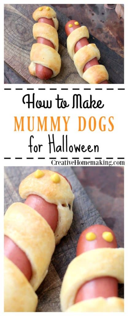How to make easy Halloween mummy dogs with hot dogs and crescent roll dough. Fun Halloween recipe idea for parties!