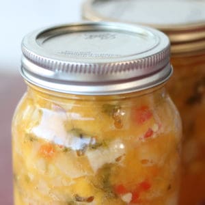Easy recipe for making and canning homemade peach salsa.