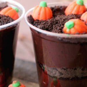 These easy pumpkin patch dirt cups are a fun fall or Halloween treat for children's parties.