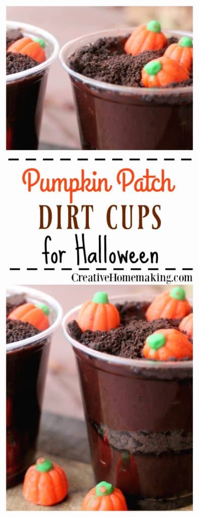 These easy pumpkin patch dirt cups are a fun fall or Halloween treat for children's parties.