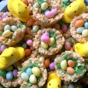 These Rice Krispie treat bird nests are a fun and easy treat to make for kids for Easter.