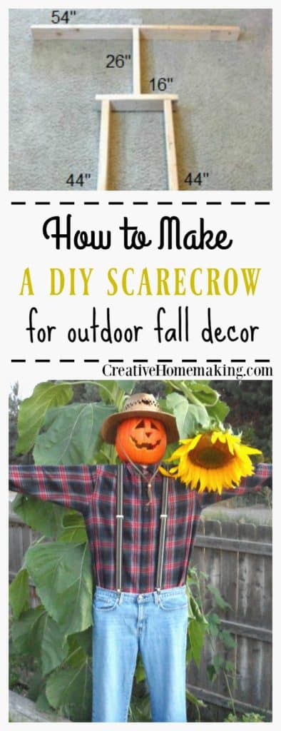 Easy, inexpensive DIY scarecrow you can use year after year to decorate for fall or Halloween.