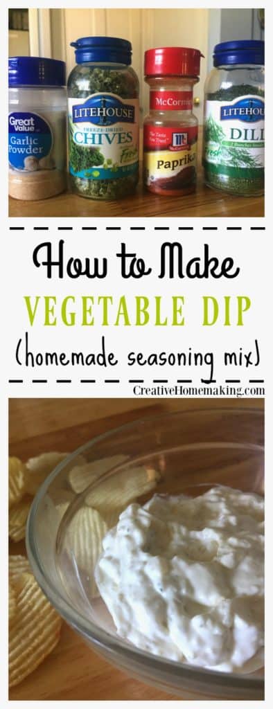 Recipe for making an easy vegetable dip mix for homemade dip for chip or fresh vegetables.