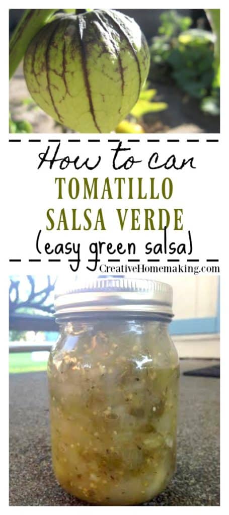 Easy recipe for canning tomatillo salsa verde (green salsa).