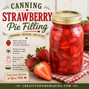 Fill your pantry with homemade strawberry pie filling that's ready whenever you're craving a homemade dessert. A delicious addition to your From Scratch Living kitchen and Simple Homemade Living lifestyle with easy canning recipes and pantry staples.
