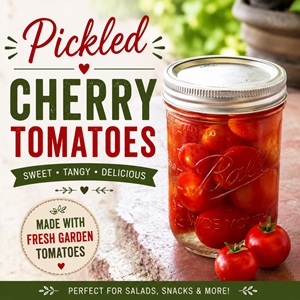 If your garden is overflowing with cherry tomatoes, try this easy Homemade Pickled Cherry Tomatoes recipe! They're crisp, flavorful, and made with a simple vinegar brine that's perfect for canning or refrigerator storage. Great for simple homemade living, from scratch recipes, and home food preservation.