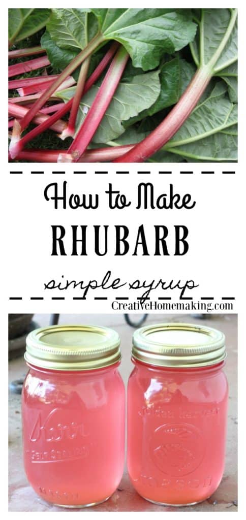 Recipe for homemade rhubarb simple syrup to freeze or can. Use this syrup to flavor cocktails, lemonade, iced tea, or enjoy on your favorite ice cream.