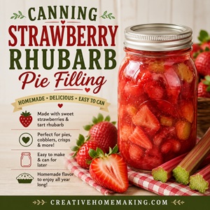 Preserve the perfect blend of sweet strawberries and tart rhubarb with this easy strawberry rhubarb pie filling recipe. A delicious pantry staple for pies, crisps, cobblers, and more. Discover Simple Homemade Living, From Scratch Living, and easy home canning recipes.